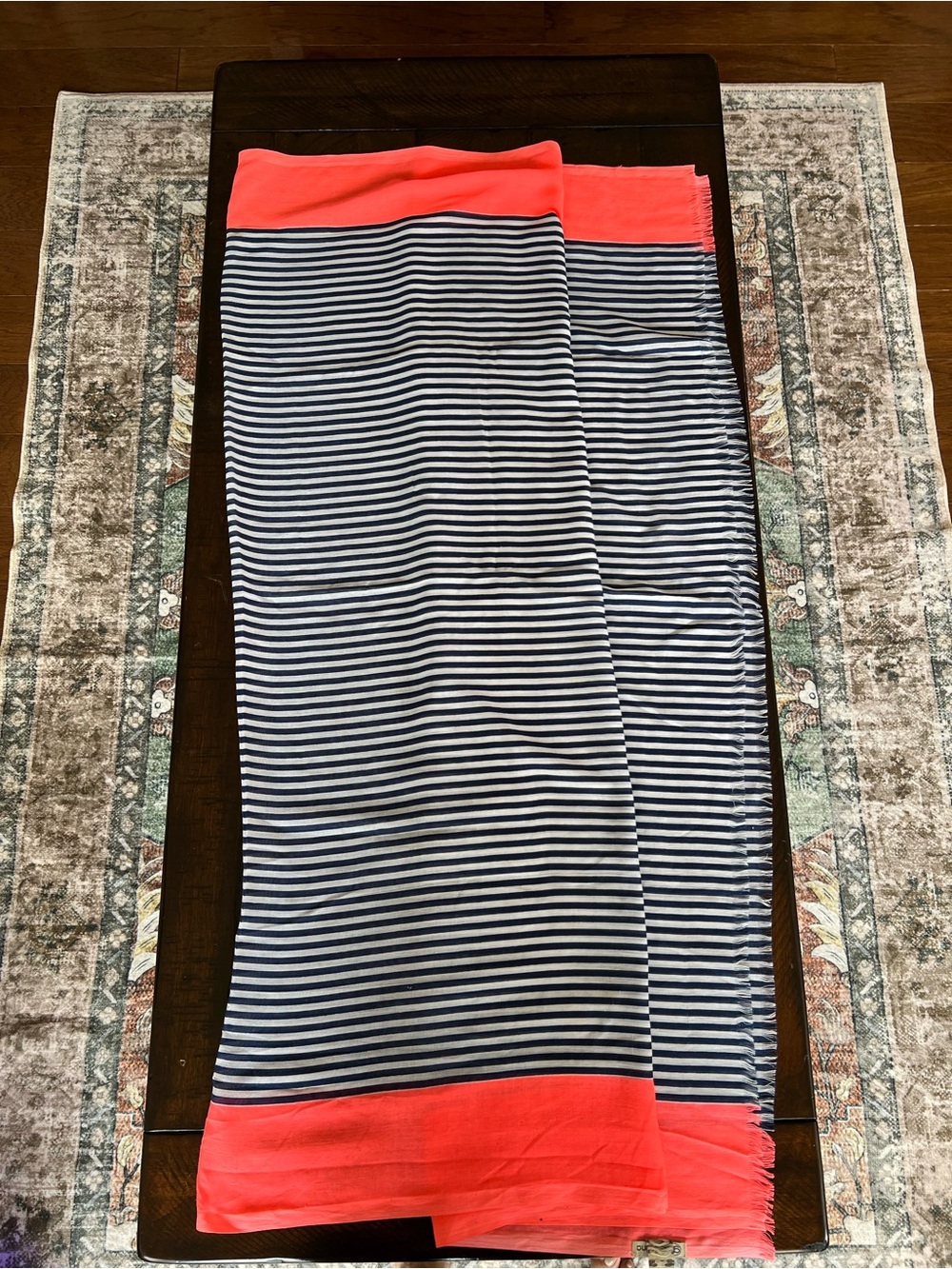 Gorjana Coral & Navy Stripe Lightweight Scarf Wrap Shawl Summer Beach Coastal
